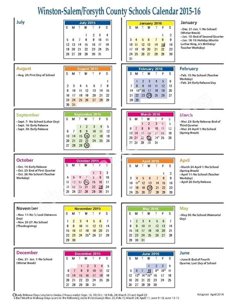 Winston Salem Forsyth County Schools Calendar Pdf | School calendar ...