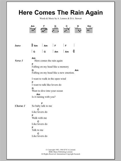 Here Comes The Rain Again by Eurythmics - Guitar Chords/Lyrics - Guitar Instructor