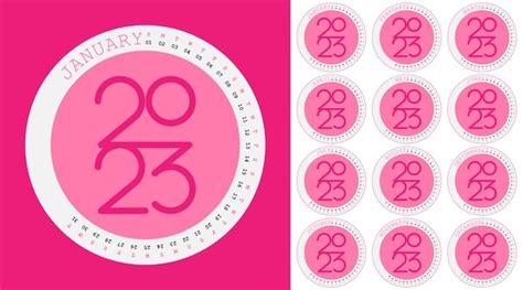 Premium Vector | 2023 pink round calendar