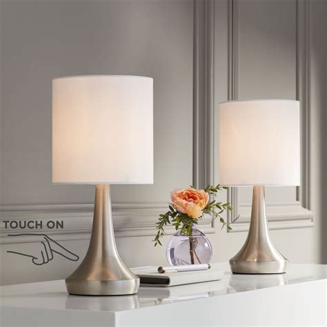 360 Lighting Modern Small Accent Table Lamps 13" High Set of 2 Touch On Off Brushed Steel White ...