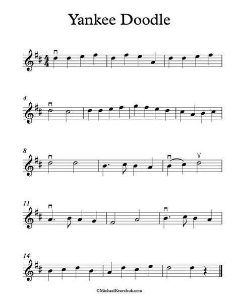 Free Violin Sheet Music – Yankee Doodle – Michael Kravchuk