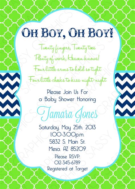 Twin Boys Baby Shower Invitation Navy Blue Green