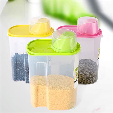 "Large BPA-Free Plastic Food Saver, Kitchen Food Cereal Storage Containers with Graduated Cap ...