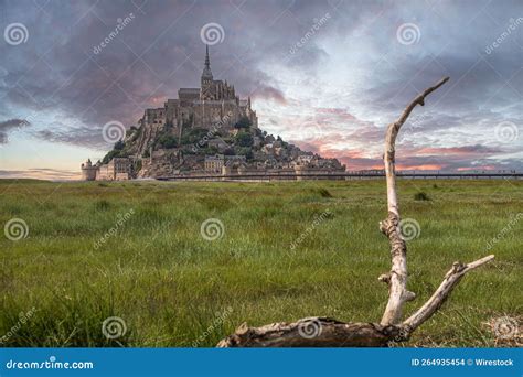 Aerial View of Mont Saint Michel Island in France during Sunset Stock ...