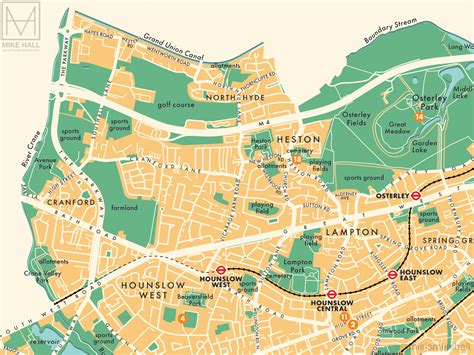 Hounslow (London borough) retro map giclee print – Mike Hall Maps ...