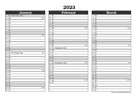 2023 Quarterly Template - CalendarHolidays.net