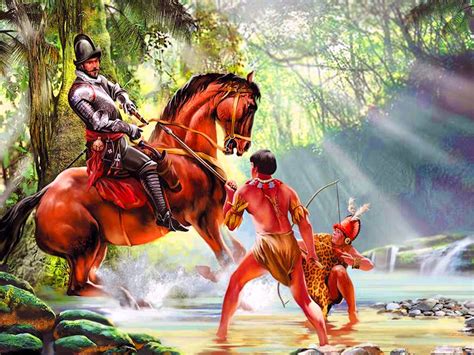 Spanish conquistador battling the native Indians in the New World | Spanish Conquest War Art ...