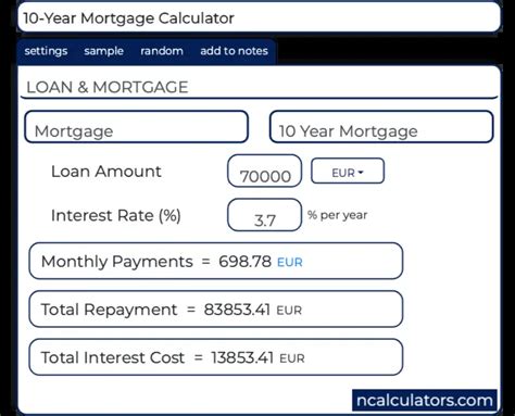 10-Year Mortgage Calculator