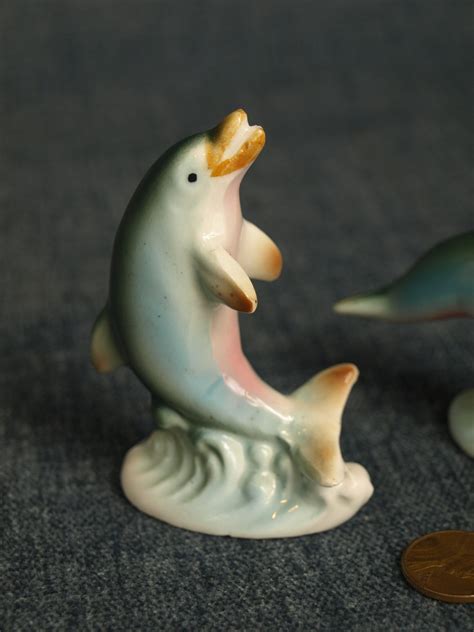 Vintage Porcelain Dolphin Figurines Set of 3 Aqua Blue / | Etsy