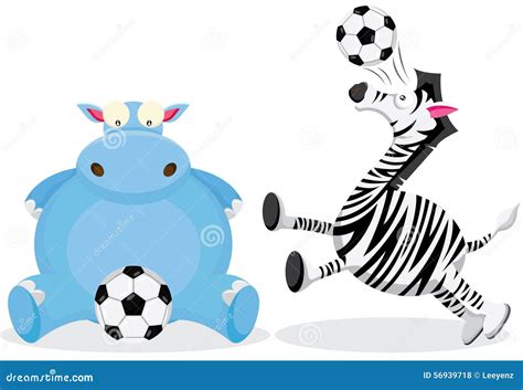 Hippo And Zebra Play With Soccer Ball Stock Vector - Image: 56939718