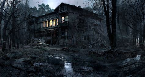 creepy, House, Lights, Nature, Trees, Forest, Night, Dark, Mud, Photography, Photoshop HD ...