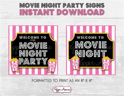 Movie Night Welcome Signs Pink and Black Movie Party