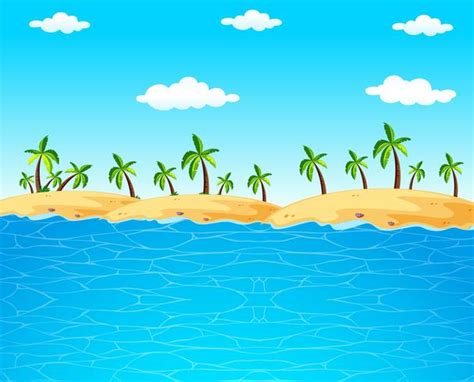 Background scene with blue ocean and coconut trees 295963 Vector Art at Vecteezy