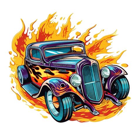 Premium Vector | A drawing of a car that has flames on it