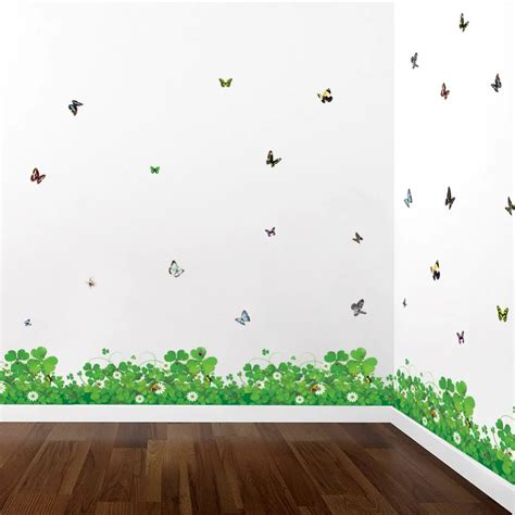 Large Clover Butterfly Wall Border decals Removable Window Stickers kids decor-in Wall Stickers ...