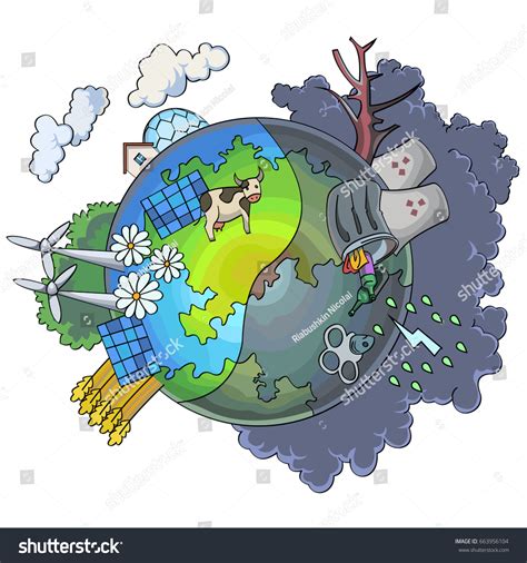 Ecology Earth Two Sides Clean Pollution Stock Vector (Royalty Free ...