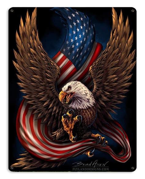 United States Bald Eagle and Flag, Patriotic Art on metal sign, vintage ...