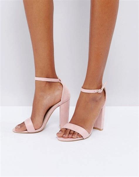 Glamorous Blush Barely There Block Heeled Sandals Ankle Strap Sandals ...