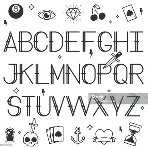 Vintage Tattoo Style Alphabet In White Background Stock Illustration - Download Image Now ...