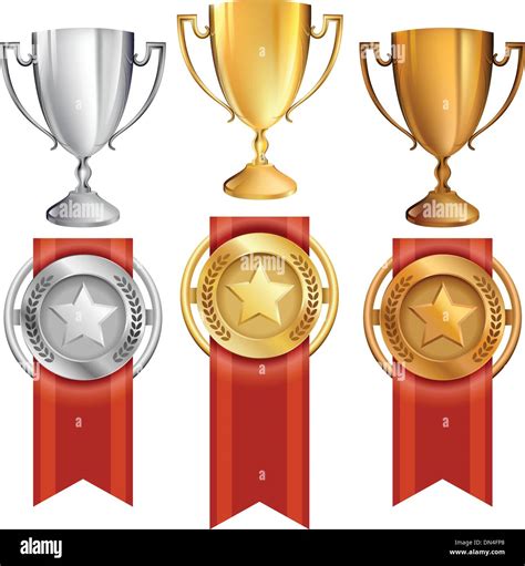 Vector Achievement Awards Set of Trophy and Ribbon Medals Stock Vector Art & Illustration ...
