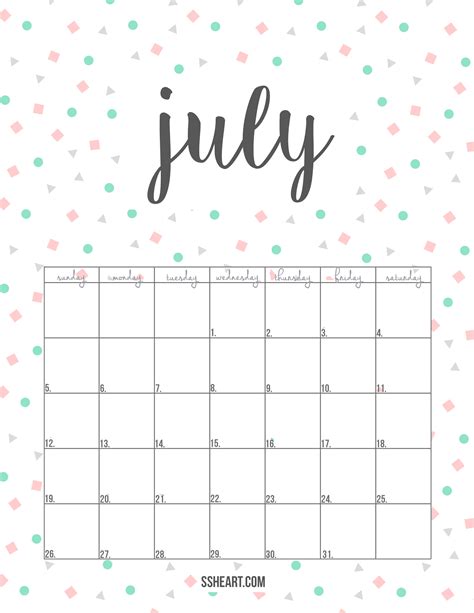 printable july calendar ssheart - blank printable calendar 2022 pdf - AriyanMason81