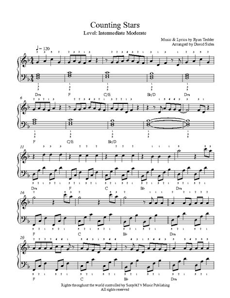 Counting Stars by One Republic Piano Sheet Music | Intermediate Level