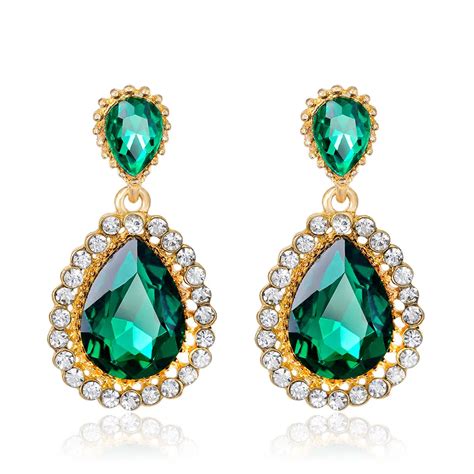 Hot Sale Green Crystal Earrings For Women Fashion Jewelry Gold color Women Long Earrings Earing ...