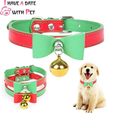 Quality Leather Pet Dog Collar With Bell Cute Bow Christmas Small Dog Collars Cat Necklace Leash ...