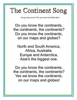 The Continent Song by Hi5 Homeschool | Teachers Pay Teachers