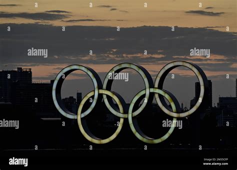 Illustration picture shows the Olympic Symbols, announcing the 'Tokyo ...