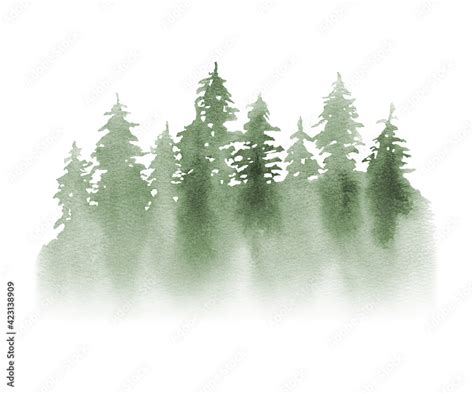 Watercolor Forest tree illustration. Green landscape. Stock Illustration | Adobe Stock