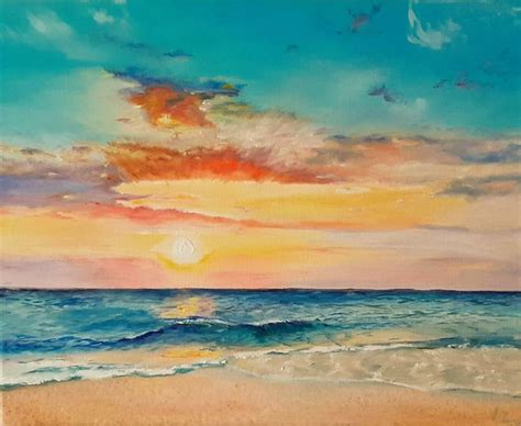 Amomentofjoy.art in 2021 | Sunset painting, Sky painting, Beach sunset painting