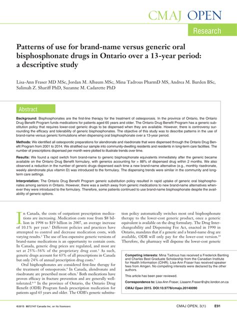 (PDF) Patterns of use for brand-name versus generic oral bisphosphonate ...