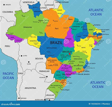 Brazil Political Map With Selectable Territories. Vector ...