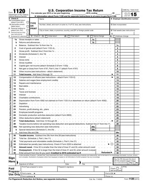 Free U.S. Corporation Income Tax Return - Form 1120 | PDF Template ...