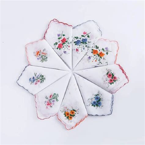 Vintage Cotton Women Hankies Embroidered Lace Flower Hanky Floral Ladies Handkerchief Fabrics-in ...