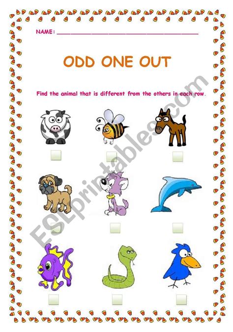 Pets and farm animals odd one out - ESL worksheet by liadias