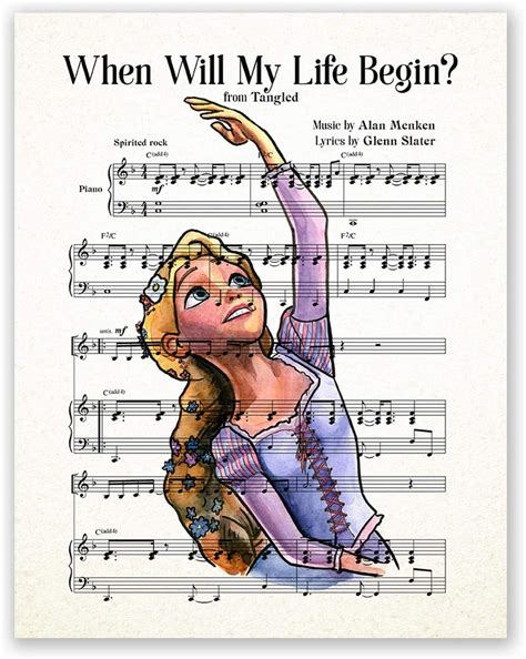 Amazon.com: AtoZStudio Rapunzel Princess Poster // Nursery Wall Art Print // Music Sheet Picture ...