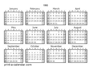 Download 1993 Printable Calendars