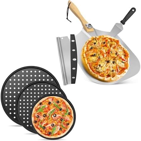 Pizza Peel Aluminum Pizza Spatula, 12 x 14 Inch Metal Pizza Paddle + 3PCS Round Pizza Pan with ...