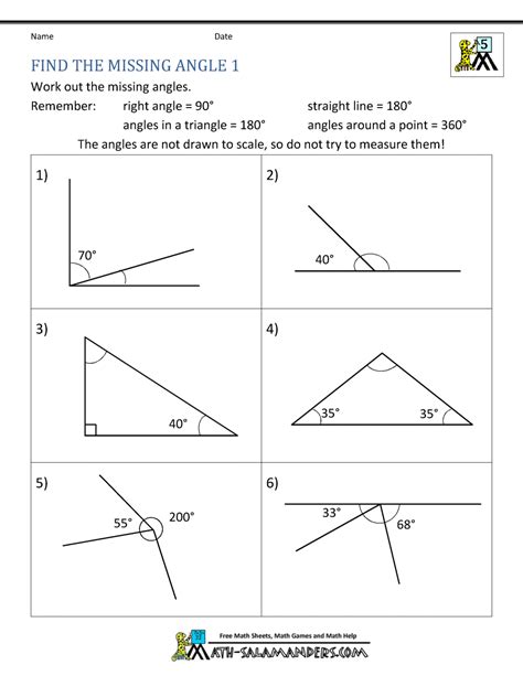 Find Missing Angles Worksheets