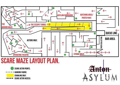 the scape maze layout plan is shown in red, yellow and green with ...