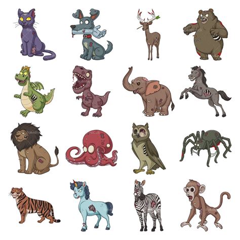 Cartoon Zombie Animals Clipart Graphics Bundle - FriendlyStock