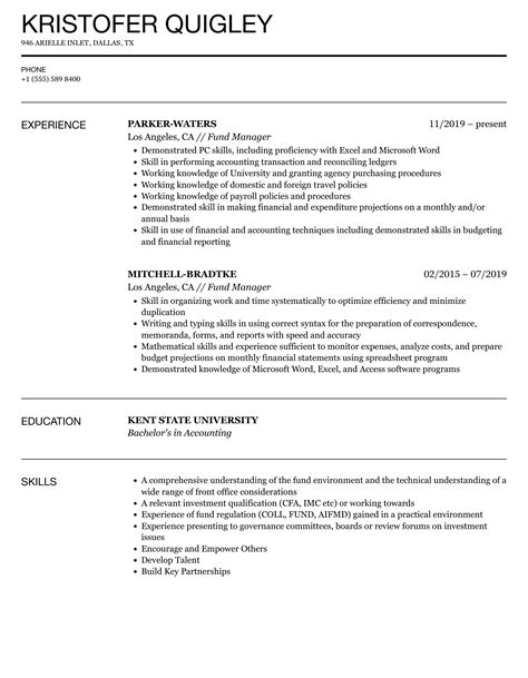 Fund Manager Resume Samples | Velvet Jobs