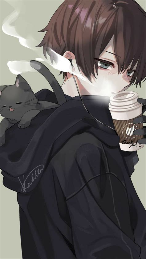 Anime boy coffe menino café Anime Boys, Dark Anime Guys, Cool Anime ...