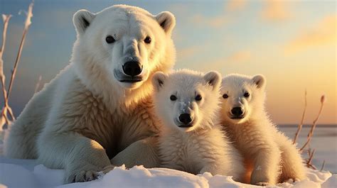 Premium AI Image | Polar Bear Mother with Cubs