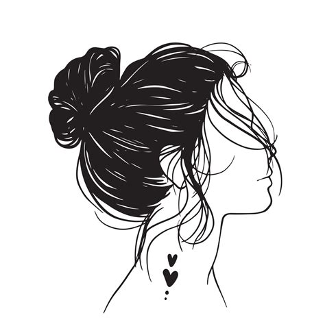 Beauty Woman In Messy Bun, Messy Bun Hair Illustration, Line Art ...