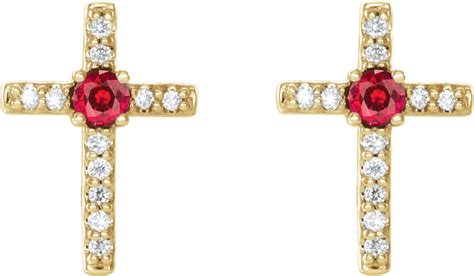 Chatham® Created Ruby & .06CT Diamond Cross Earrings In 14K Yellow Gold | eBay