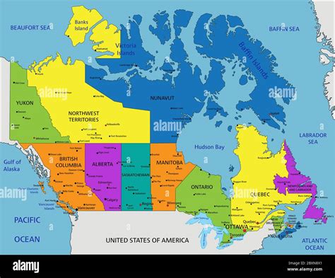 Colorful Canada political map with clearly labeled, separated layers. Vector illustration Stock ...