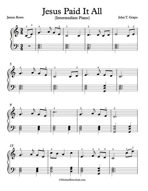 Intermediate Piano Arrangement Sheet Music – Jesus Paid It All | Sheet music, Jesus paid it all ...